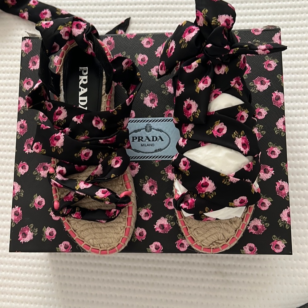 Prada Floral Lace up sandals